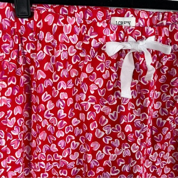 J. Crew Red 100% Cotton Lounge Pants with Pink Heart Pattern Women’s Small - Picture 3 of 8